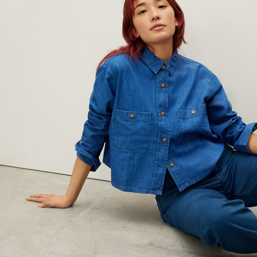 Everlane Size S Cropped Denim Button-Down Shirt